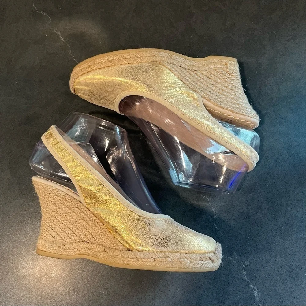 RAS sz 36 US 6 gold metallic leather espadrille wedges